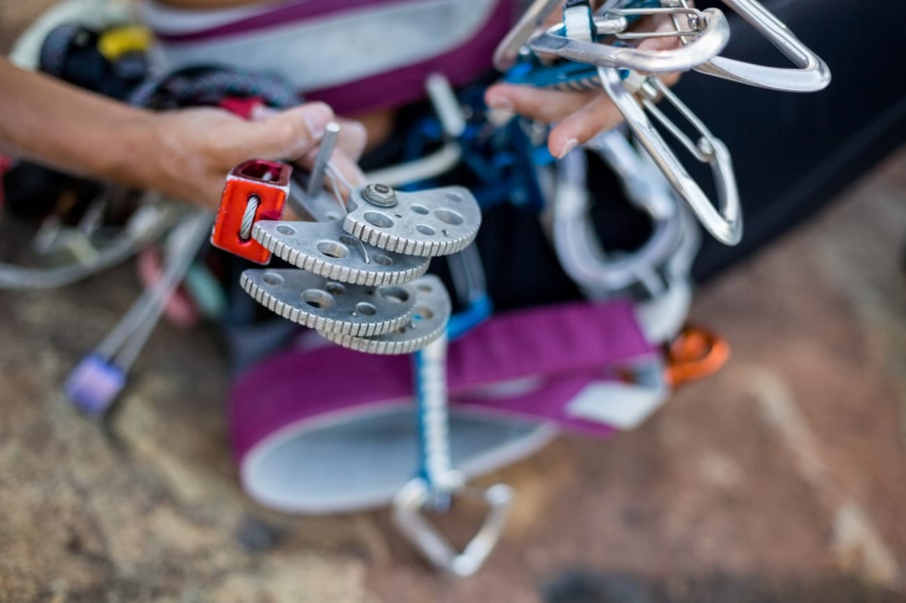 Close up shot of climbing gear